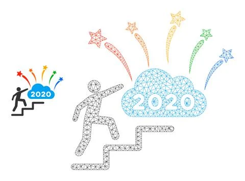 2020 Fireworks Cloud Steps Vector Mesh Carcass Model Illustrazione stock