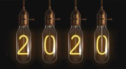 2020 glowing numbers inside of filament bulbs Stock Illustration