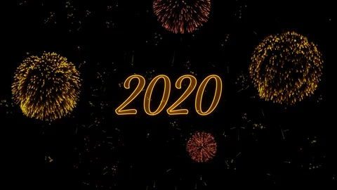 2020 Greeting text with particles, colored fireworks, sparks and stars Stock-Footage 99054034
