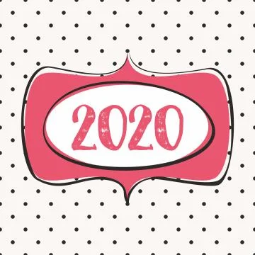 2020 in hand drawn vector frame design card on pastel polka dots background Stock Illustration