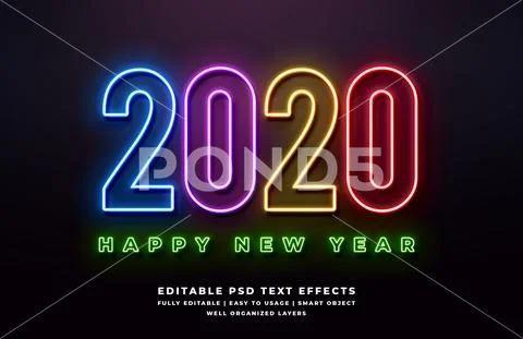 2020 happy new year 3d text style effect mockup - PSD Template PSD Template