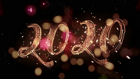2020 Happy New Year Text with  Colorful Fireworks Bokeh In The Night Sky Stock Footage 119735601