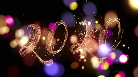 2020 Happy New Year Text With Fireworks Celebration On Colorful Bokeh Bakground Video stock 119735664