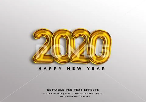 2020 happy new year text style effect mockup - PSD template PSD Template