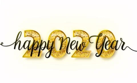 2020 Happy New Year vector background with big golden glitter numbers and text Stock Illustration