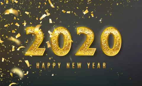 2020 Happy New Year vector background with big golden glitter numbers, shiny Stock Illustration