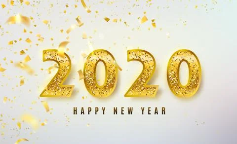 2020 Happy New Year vector background with big golden glitter numbers, shiny Stock Illustration
