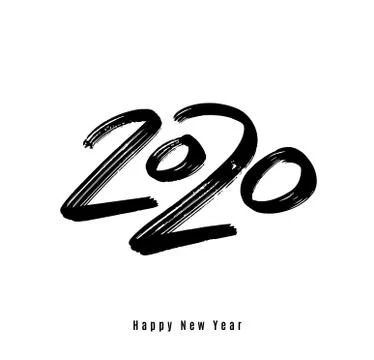 2020 happy new year vector background. Big calligraphy hand drawn black number Stock Illustration