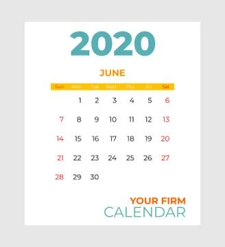 2020 june calendar vector template. Abstract empty isolated set 2020 calendar Stock Illustration