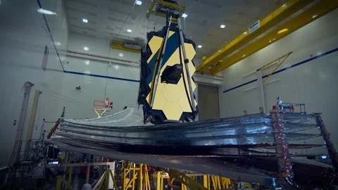 2020 -Live action and animation of the James Webb Space Telescope assembly and Stock Footage 133590971