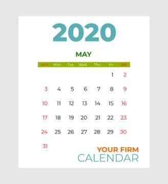 2020 may calendar vector template. Abstract empty isolated set 2020 calendar Stock Illustration