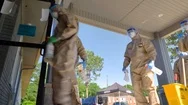 2020 - Members Of The National Guard Sanitize An Senior Living Facility During Stock Footage