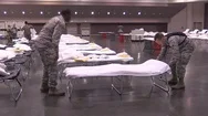 2020 - National Guardsmen Set Up Beds And Cots At The Santa Clara Convention Stock Footage