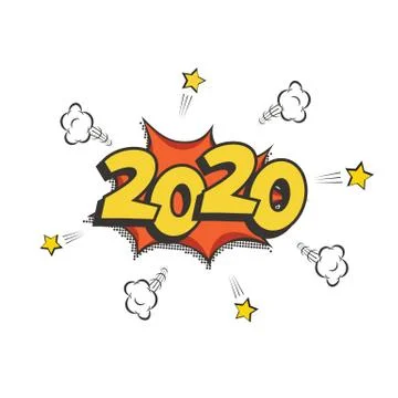 2020 New Year comic book style postcard or greeting card element. Vector 2020 Stock Illustration