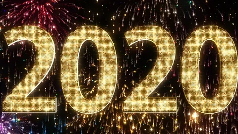 2020 New Year Countdown Christmas Glittering Gold Lights Sparkling Eve Clock Stock Footage 121209722