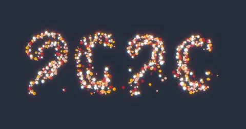 2020 New Year numbers write, then burst. Sparkling colorful low poly particles Video stock 121662941