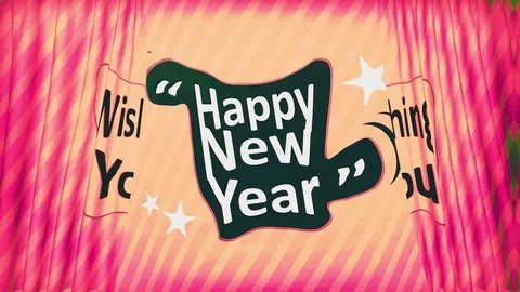 2020 New Year orange splash striped curtain greeting of gray text on teal mug Stock Footage 100438304
