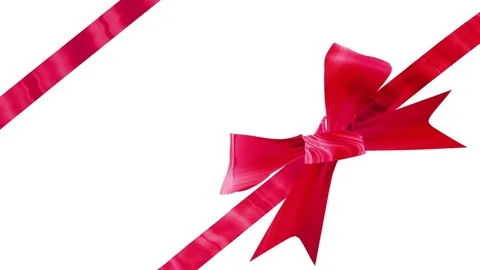 2020 new year present Red Ribbon Bows unpacking gift top view Stock Footage 83538071