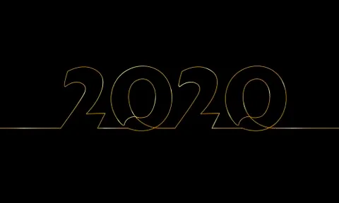 2020 New Year single continuous line art. Golden black holiday greeting card Stock-Illustration