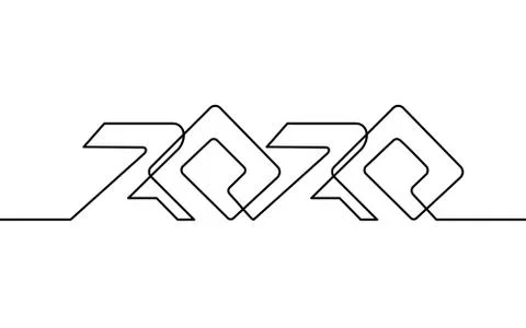 2020 New Year single continuous line art. White black holiday greeting card Stock Illustration