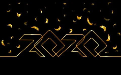 2020 New Year single continuous line art. Golden black holiday greeting card Stock-Illustration