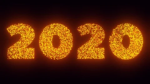 2020 New Year Text On Black Background, Flying Sparks, Particles 2D Animation Stock Footage 110836809