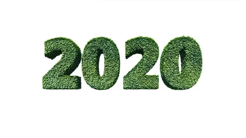 2020 New Year text made from green leaves with wind blowing against white Stock Footage 118250635