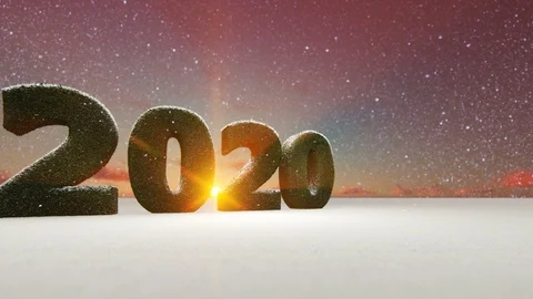 2020 New Year text made from grass against beautiful sunset in winter panning Stock Footage 118250714