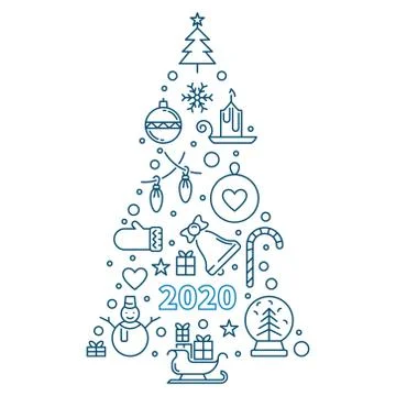 2020 New Year Tree concept vector outline illustration or card Stock Illustration