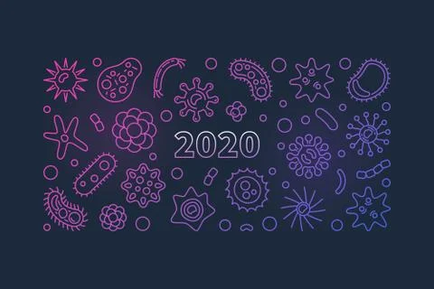 2020 - pandemic vector colored linear horizontal banner Stock Illustration