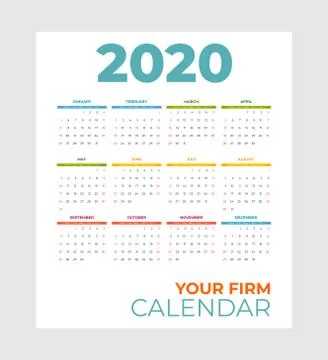 2020 rainbow pocket calendar vector template. Abstract empty isolated set 2020 Stock Illustration