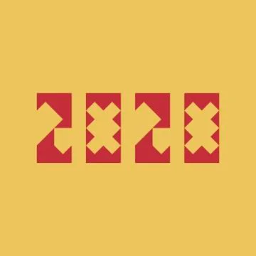 2020 red numbers on gold background. Vector illustration of a holiday. Happy  Stock Illustration