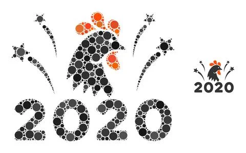 2020 Rooster Fireworks Composition of Circle Points 스톡 일러스트