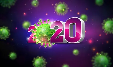 2020 Stop Coronavirus Design with Falling Covid-19 Virus Cell on Dark Background Stock Illustration