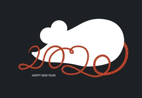 2020 typography, composed by tail of rat. White rat silhouette. Vector illust Stock-Illustration
