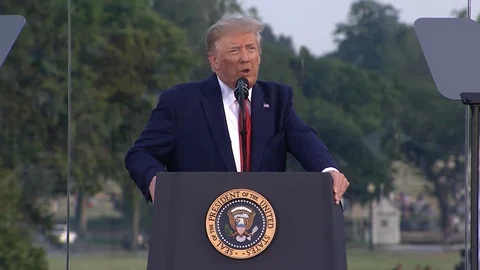 2020 U.S. President Donald Trump speaks during the July 4th Salute to America Stock Footage
