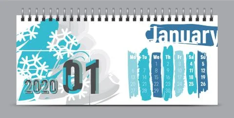 2020 vector calendar design, typography, illustration. Stock Illustration