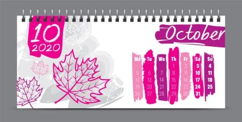 2020 vector calendar design, typography, illustration. Stock Illustration