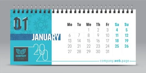 2020 vector calendar design, typography, illustration. Stock Illustration