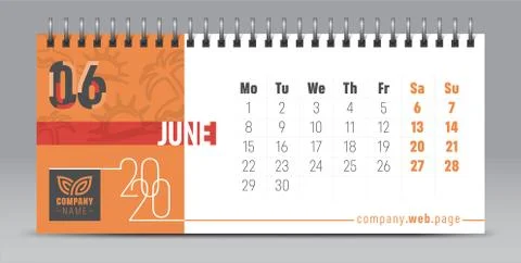 2020 vector calendar design, typography, illustration. Stock Illustration