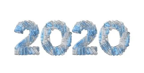 2020 word spelt out in empty plastic bottle font. 3D Rendering Stock Illustration