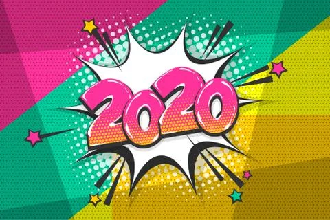 2020 year pop art comic book text speech bubble Stock Illustration
