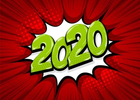 2020 year pop art comic book text speech bubble Stock Illustration