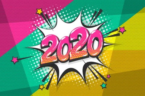 2020 year pop art comic book text speech bubble Stock Illustration