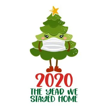 2020, the year we stayed home - drawing with text for self quarantine times. Stock Illustration