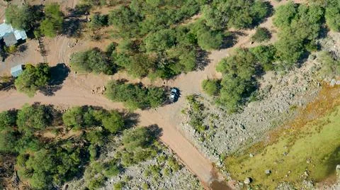 2020:SAN JAVIER BCS MEXICO.Aerial View Of Small House Tucked Into Tropical Stock Photos