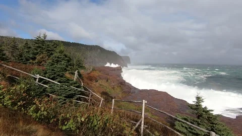 2021-10-09 waves Flatrock Newfoundland 02 Stock Footage 185060216