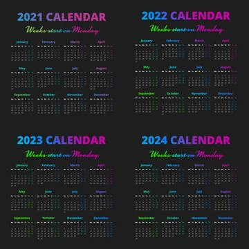 2021-24 Vector calendar template set on the black Stock Illustration