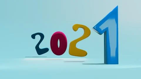 2021 3D rendering new year concept. 2021 new year text pastel colorful  on pi Stock Illustration
