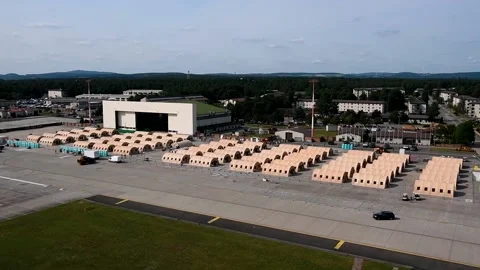 2021 - Afghan refugee camp is set up at Ramstein Airbase in Germany to house Stock Footage 159811763